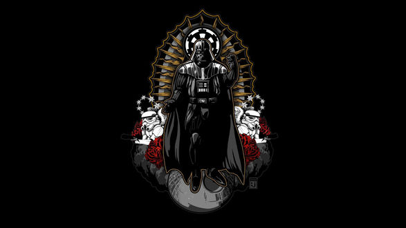 Обои на рабочий стол Дарт Вейдер / Darth Vader из Звездных войн / Star Wars на черном фоне