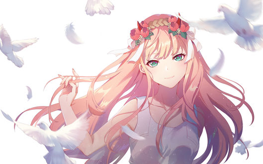 Обои на рабочий стол Zero Two / Зеро Ту (Йота), главная героиня из аниме Darling in the FranXX / Милый во Франкcе, art by Сarminar