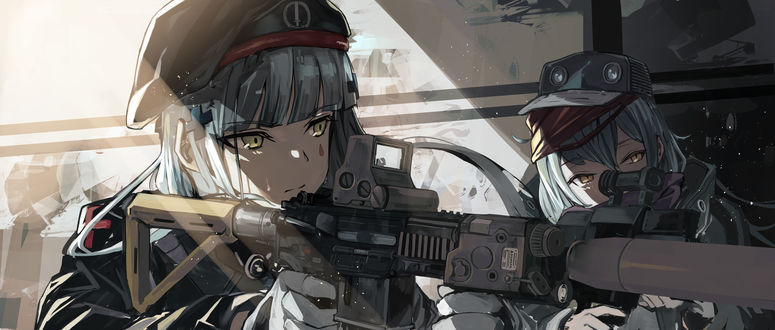 Обои на рабочий стол Девушки G11, HK416, персонажи из видеоигры Girls Frontline, by Fujita