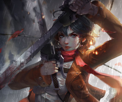 Обои на рабочий стол Микаса Аккерман / Mikasa Ackerman из аниме Атака Титана / Attack on Titan / Shingeki no Kyojin