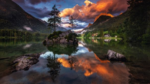 Обои на рабочий стол Озеро Hintersee, Bavaria, Germany / Хинтерзее, Бавария, Германия, фотограф Adam Pachula