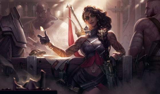 Обои на рабочий стол Девушка-наемник Samira / Самира из игры League of Legends / Лига Легенд, by Jessica Oyhenart