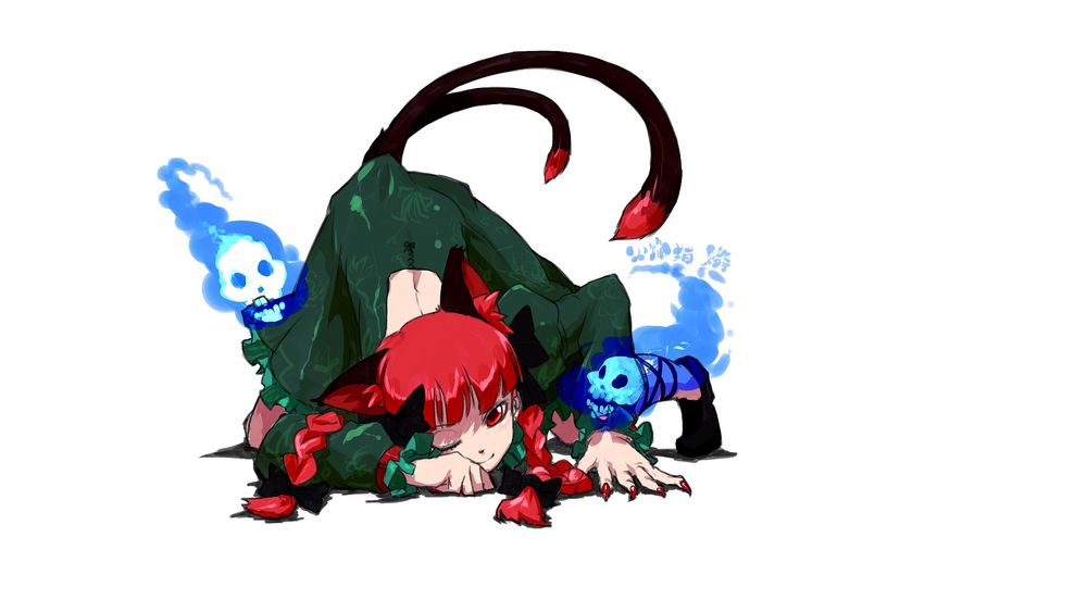 Обои для рабочего стола Kaenbyou Rin / Рин Каэмбе на четвереньках из аниме Touhou Project / Проект Восток, by Oso