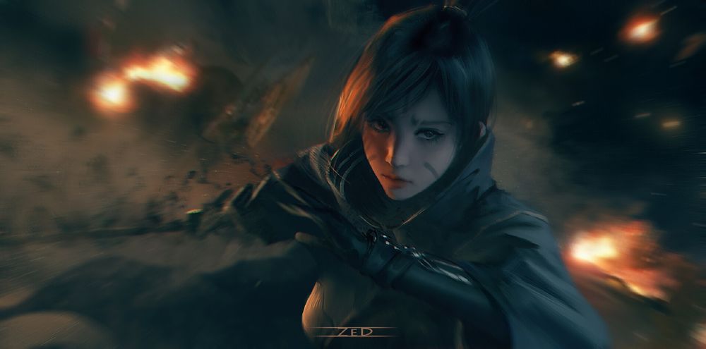 Обои для рабочего стола Девушка-воин Orie в мантии, by ZeD