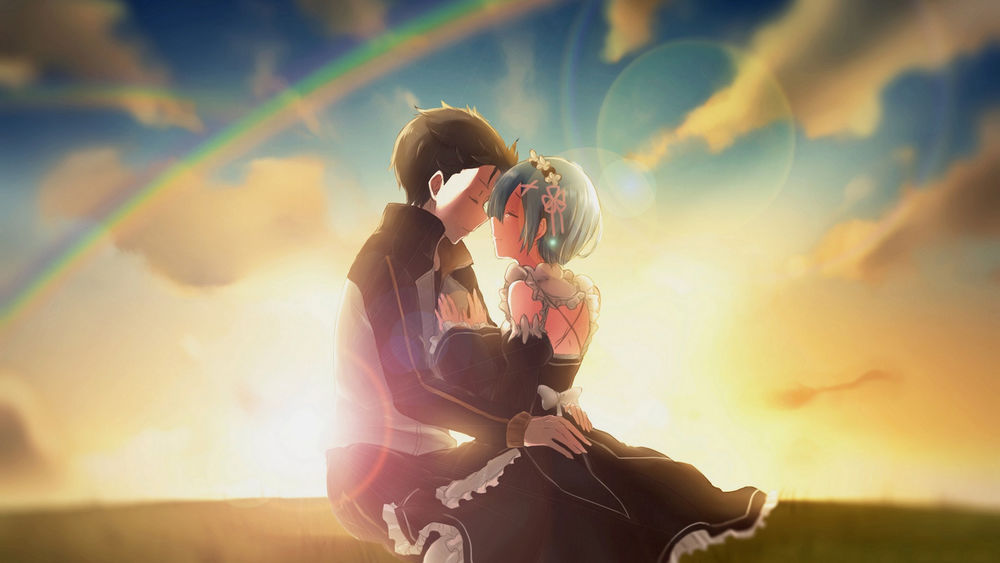 Обои для рабочего стола Subaru Natsuki / Субару Нацуки и Rem / Рем из аниме Re:Zero kara Hajimeru Isekai Seikatsu / Re:Zero. Жизнь с нуля в альтернативном мире