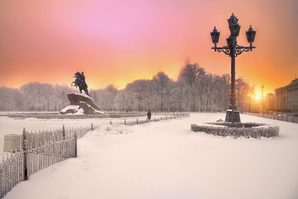 Обои для рабочего стола Зимний рассвет, Санкт-Петербург, фотограф Гордеев Эдуард