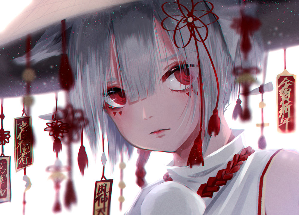 Обои для рабочего стола Flandre Scarlet / Фландр Скарлет в соломенной шляпке, персонаж из аниме Тохо / Touhou
