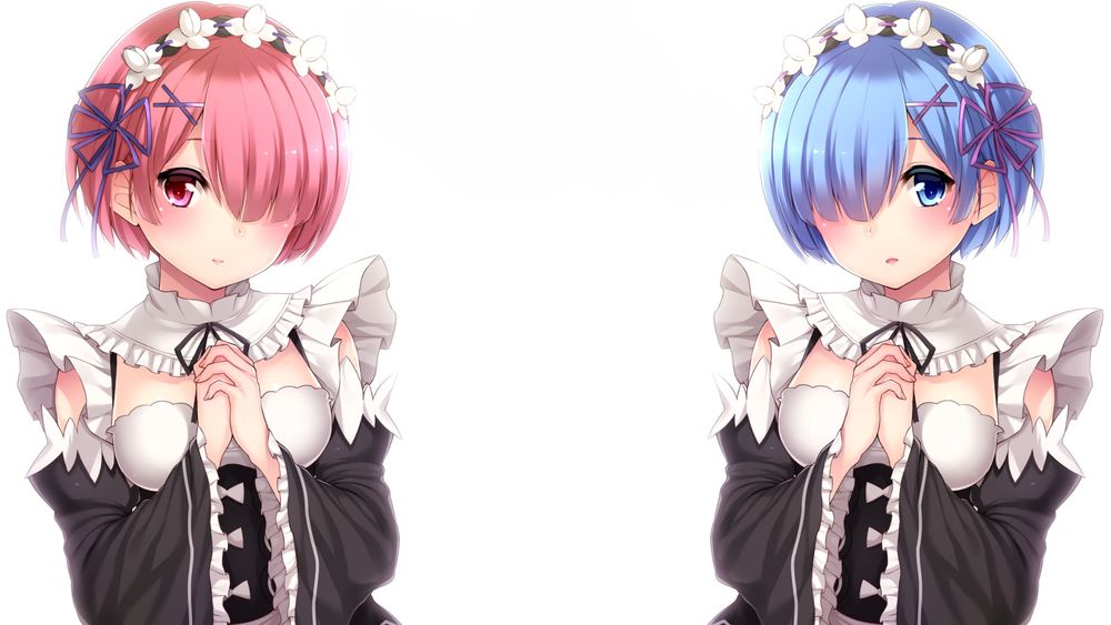 Обои для рабочего стола Rem / Рем и Ram / Рам из аниме Re:Zero kara Hajimeru Isekai Seikatsu / Re:Zero. Жизнь с нуля в альтернативном мире