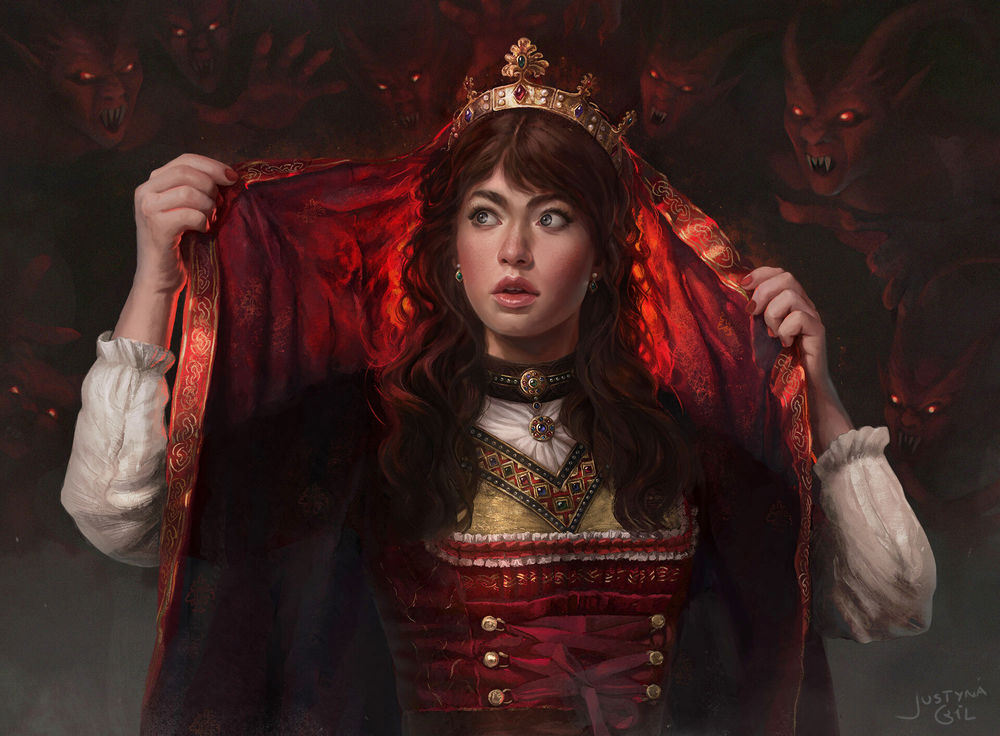 Обои для рабочего стола Королева и семь демонов из игры Magic The Gathering, by Justyna Gil