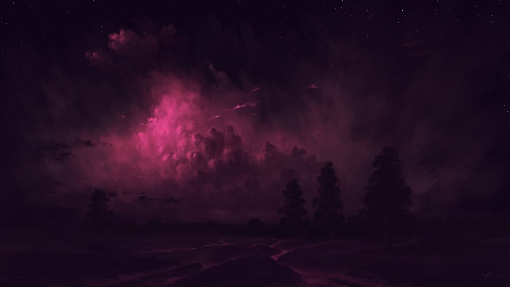 Обои для рабочего стола Пейзаж ночного облачного неба, digital art by BisBiswas