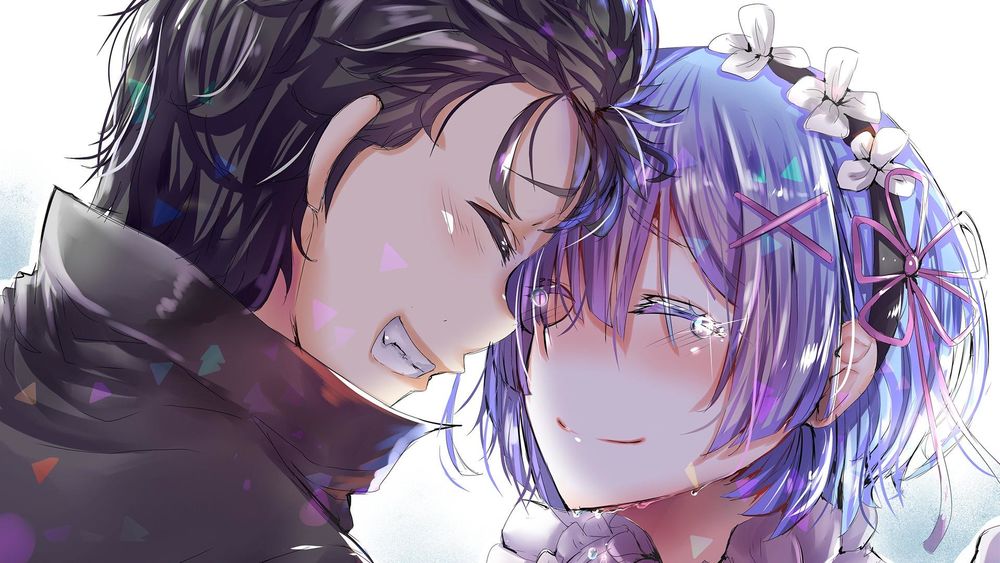 Обои для рабочего стола Rem / Рем и Subaru Natsuki / Субару Нацуки из аниме Re:Zero kara Hajimeru Isekai Seikatsu / Re:Zero. Жизнь с нуля в альтернативном мире