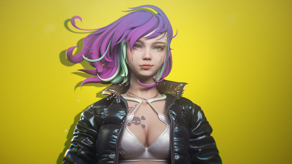 Обои для рабочего стола Девушка-киберпанк из игры Cyberpunk 2077, by Hirokazu Yokohara