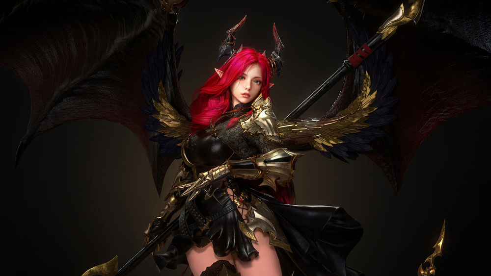 Обои для рабочего стола Девушка-succubus / суккуб с красными волосами, by JAEYOUNG JEONG