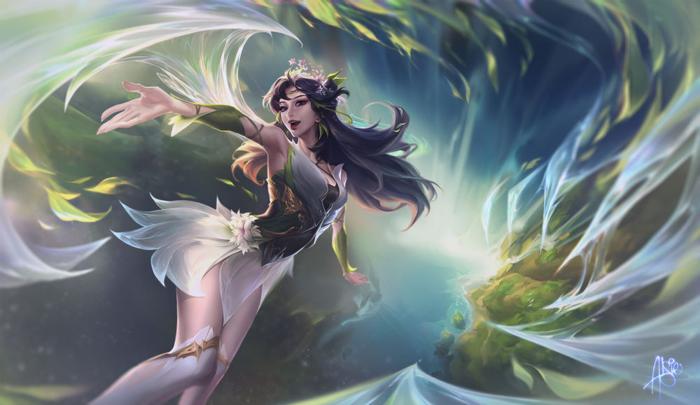 Обои для рабочего стола Faebound Irelia / фея Ирелия из игры Лига Легенд / League of Legend, иллюстратор Alsie Lau