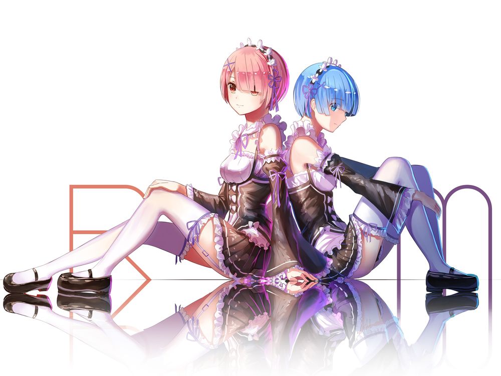 Обои для рабочего стола Rem / Рем и Ram / Рам из аниме Re:Zero kara Hajimeru Isekai Seikatsu / Re:Zero. Жизнь с нуля в альтернативном мире