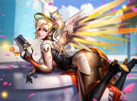 Обои на рабочий стол Mercy / Ангел / Ангела Циглер из игры Overwatch / Дозор, by Liang-Xing