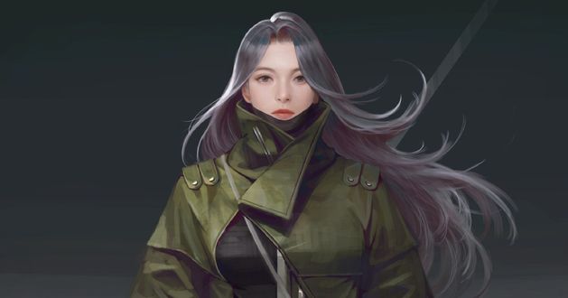 Обои на рабочий стол Портрет девушки в плаще, by hyeonsick choi