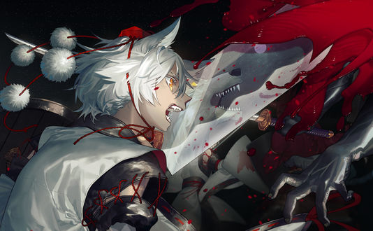 Обои на рабочий стол Inubashiri Momiji / Инабушири Момидзи из игры Tohou Project / Проект Восток, by Ouka (maomusci)