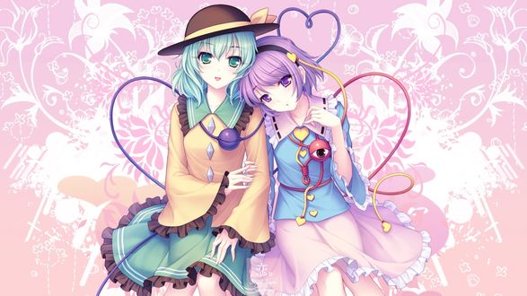 Обои на рабочий стол Koishi Komeiji / Коиси Комэйдзи и Satori Komeiji / Сатори Комэйдзи из аниме Anime Tenchou x Touhou Project / Продавец аниме х Тохо