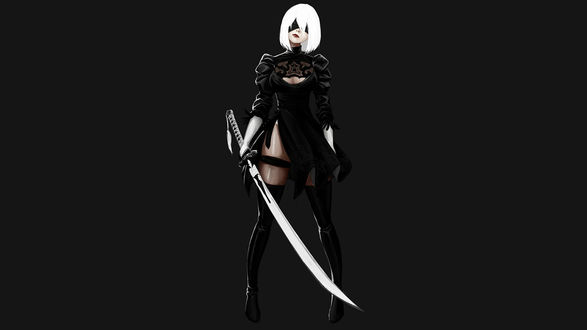 Обои на рабочий стол YoRHa No. 2 Type B с мечом, персонаж из игры NieR: Automata