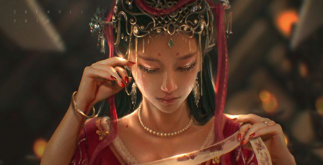 Обои на рабочий стол Портрет принцессы со слезами на лице, by Cheng LI