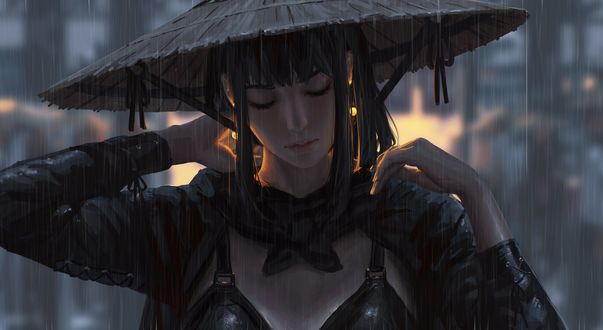 Обои на рабочий стол Девушка в шляпе с сияющими сережками в ушах, by GUWEIZ