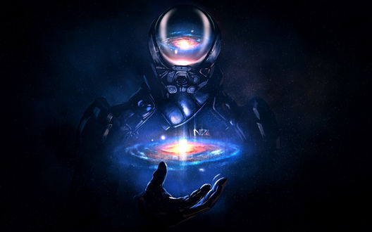 Обои на рабочий стол Внутри астронавта туманность Андромеды, арт к игре Mass Effect, by Pavel Kobyzev