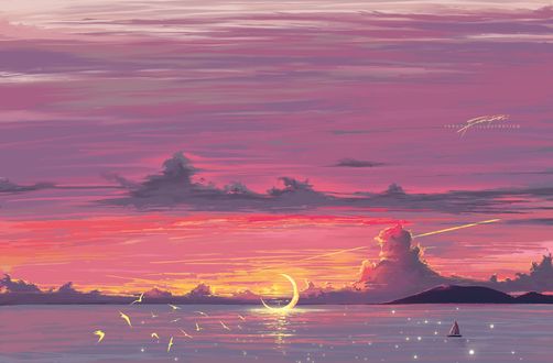 Обои на рабочий стол Полумесяц лежит в воде, by Fangpeii