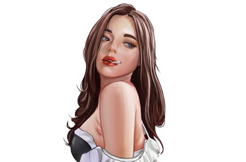 Обои на рабочий стол Девушка с сигаретой во рту, by Аu Trung