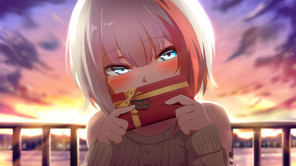 Обои на рабочий стол Admiral Graf Spee получила валентинку, персонаж из аниме и игры Azur Lane / Лазурный путь, art by Deepl