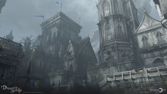 Обои на рабочий стол Inner Ward, локация Дворец Болетарии, официальный арт к игре Demon’s Souls 2020 художник по окружению Seth Baldwin, Bluepoint Games
