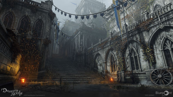 Обои на рабочий стол Inner Ward, ступени ведущие вверх, официальный арт к игре Demon’s Souls 2020 художник по окружению Seth Baldwin, Bluepoint Games