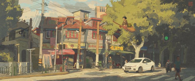 Обои на рабочий стол Kiki / Кики и Jiji / Джиджи из аниме Kikis Delivery Service / Ведьмина служба доставки, by Neo1900