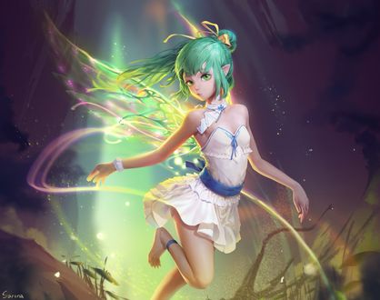 Обои на рабочий стол Фея Daiyousei / Дайесей, персонаж из серии компьютерных игр Touhou Project / «Проект «Восток»», art by Sarena