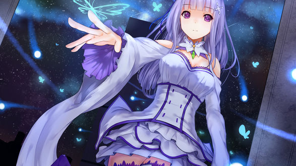 Обои на рабочий стол Emilia / Эмилия из аниме Re:Zero kara Hajimeru Isekai Seikatsu / Re:Zero / Жизнь с нуля в альтернативном мире