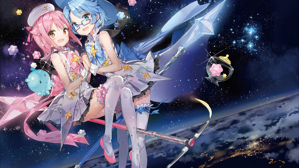 Обои на рабочий стол Aoi / Аой и Subaru / Субару из аниме Houkago no Pleiades (TV)/Внеклассные Плеяды