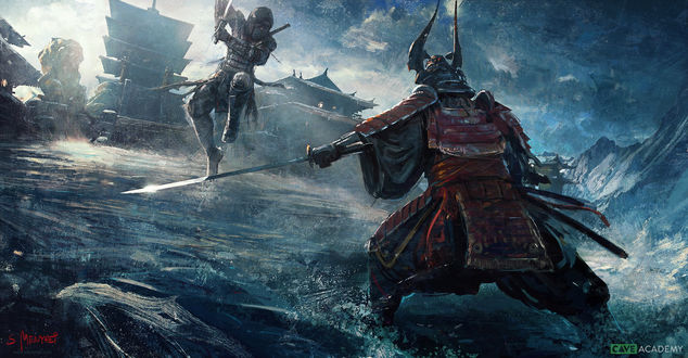 Обои на рабочий стол Бой ниндзя и самурая, by Saby Menyhei