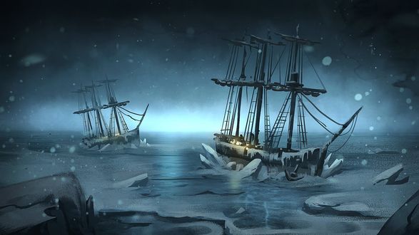 Обои на рабочий стол Корабли на замерзшей воде, by Waltjan