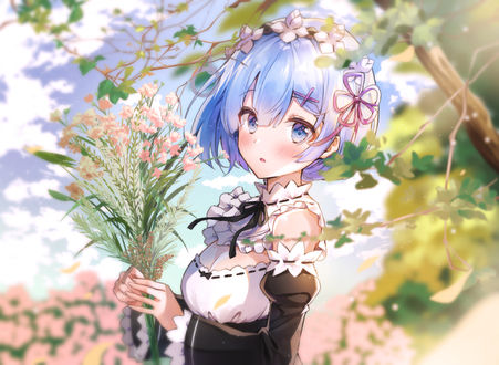 Обои на рабочий стол Rem / Рем из аниме Re:Zero kara Hajimeru Isekai Seikatsu / Re:Zero. Жизнь с нуля в альтернативном мире