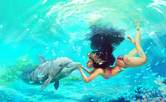 Обои на рабочий стол Моана Ваялики / Moana Waialiki с цветком на волосах из мультфильма Моана / Moana, by Pauline Voß