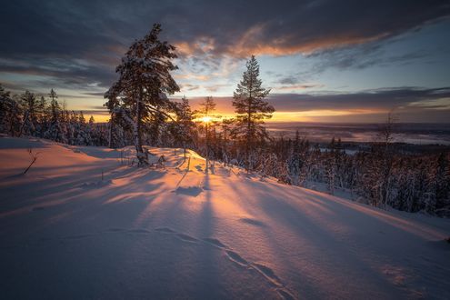 Обои на рабочий стол Закат солнца на озере Ringerike, Norway / Рингерике, Норвегия, фотограф Ole Henrik Skjelstad