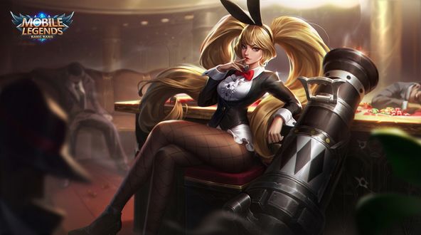 Обои на рабочий стол Девушка Лейла сидит в казино, арт к игре Mobile Legends, by Dylan Deng