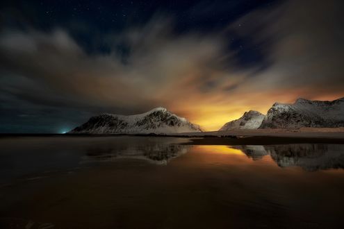 Обои на рабочий стол Skagsanden Beach / пляж Скагсанден на закате, Norway / Норвегия, фотограф Jan Siemiński