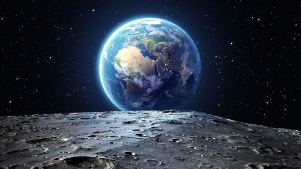 Обои на рабочий стол Вид на Землю с поверхности Луны