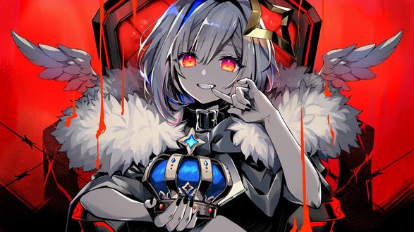Обои на рабочий стол Amane Kanata держит корону в руке, виртуальный ютубер Hololive, art by Ria
