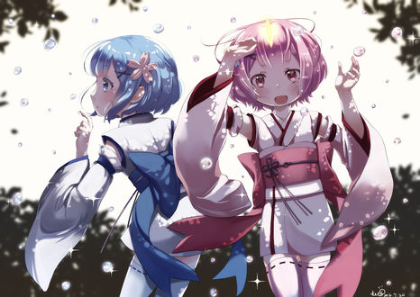 Обои на рабочий стол Rem / Рем и Ram / Рам из аниме Re:Zero kara Hajimeru Isekai Seikatsu / Re:Zero. Жизнь с нуля в альтернативном мире