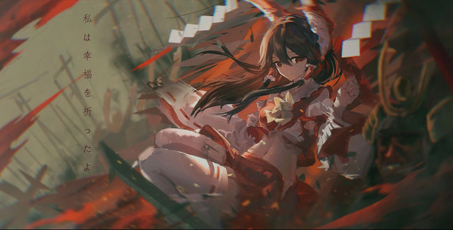 Обои на рабочий стол Рэйму Хакурэй / Reimu Hakurei - одна из главных героинь аниме Тохо / Touhou, by QTian