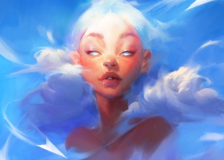 Обои на рабочий стол Девушка в окружении облаков, by Darya Kozhemyakina