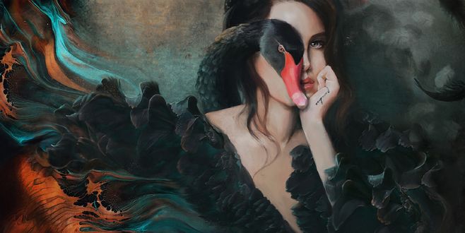 Обои на рабочий стол Портрет Lana Del Rey / Ланы Дель Рей c черным лебедем, by SiaAnikeeva