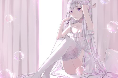 Обои на рабочий стол Emilia / Эмилия из аниме Re:Zero kara Hajimeru Isekai Seikatsu / Re:Zero. Жизнь с нуля в альтернативном мире